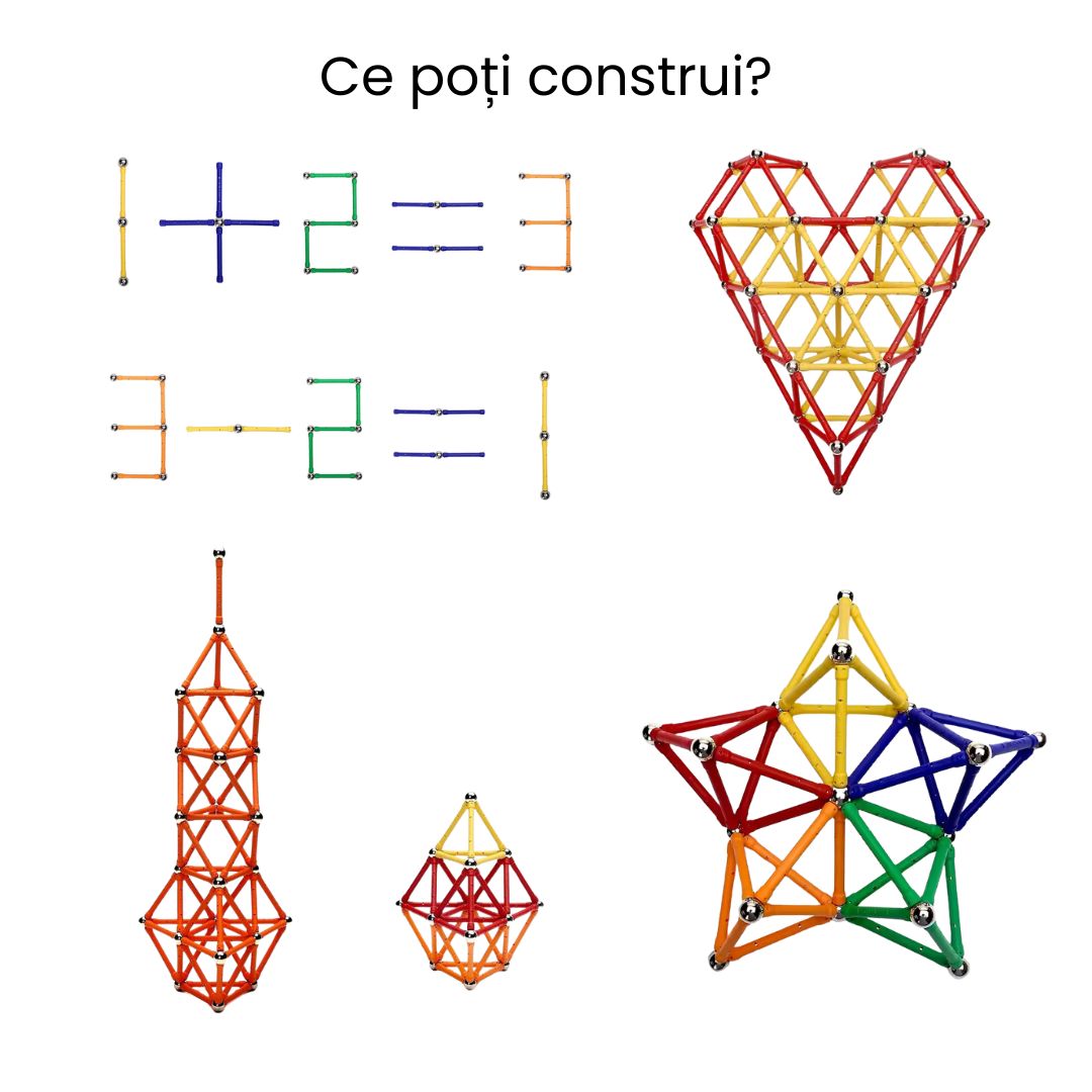 Set Magnetic 3D STEM, cu 230 piese de construit