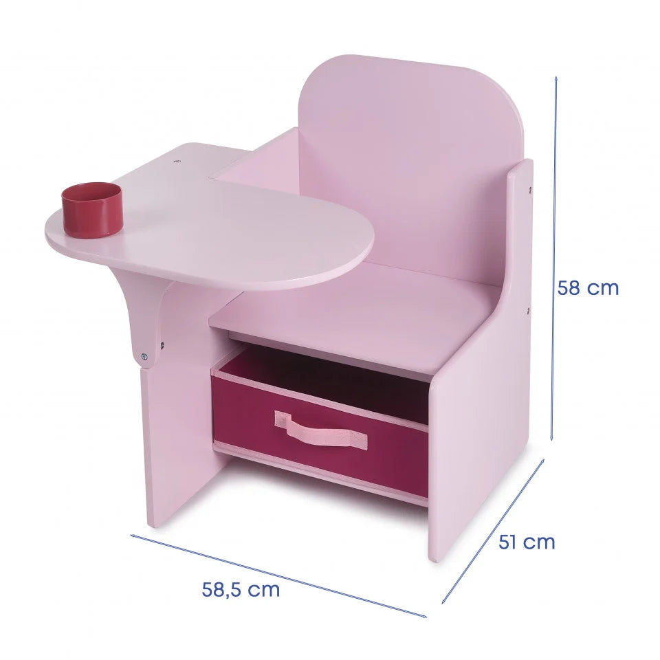 Set Masuta Cu Scaun Incorporat pentru Copii, 3 In 1, Din Lemn Mdf, Varsta 3-6 ani Roz