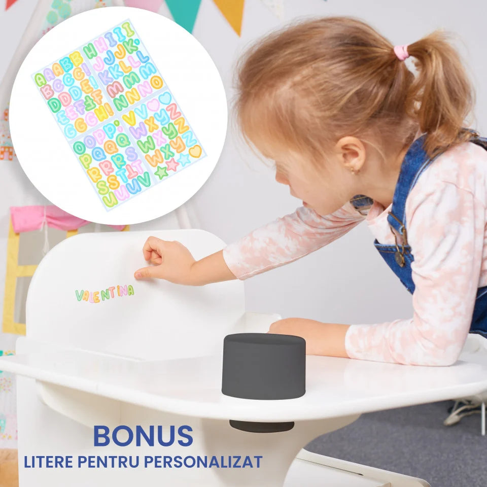 Set Masuta Cu Scaun Incorporat pentru Copii, 3 In 1 din Lemn Mdf, Varsta 3-6 ani Alb si Gri