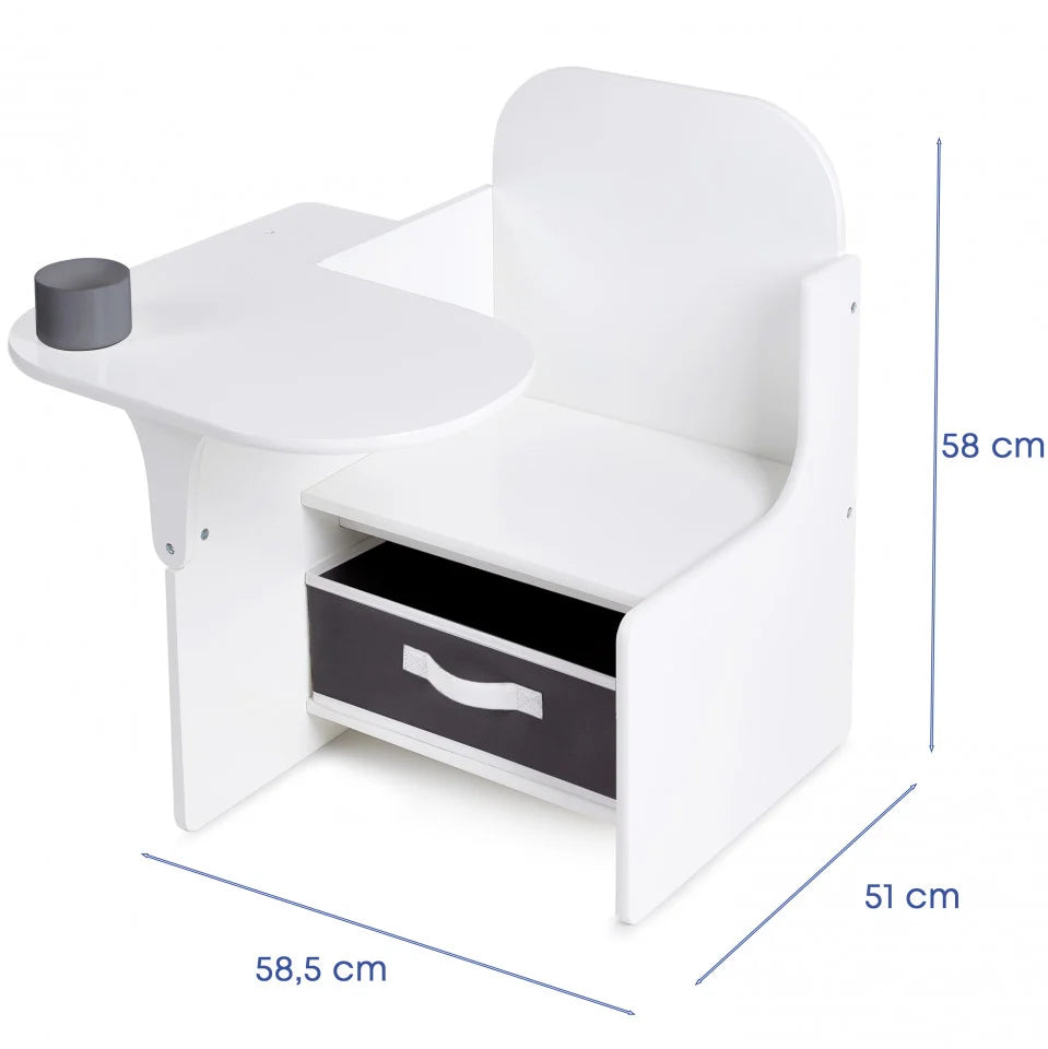 Set Masuta Cu Scaun Incorporat pentru Copii, 3 In 1 din Lemn Mdf, Varsta 3-6 ani Alb si Gri