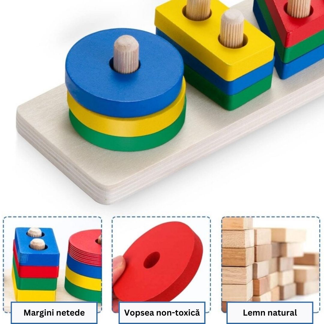 Sortator de forme geometrice, 16 piese, din lemn
