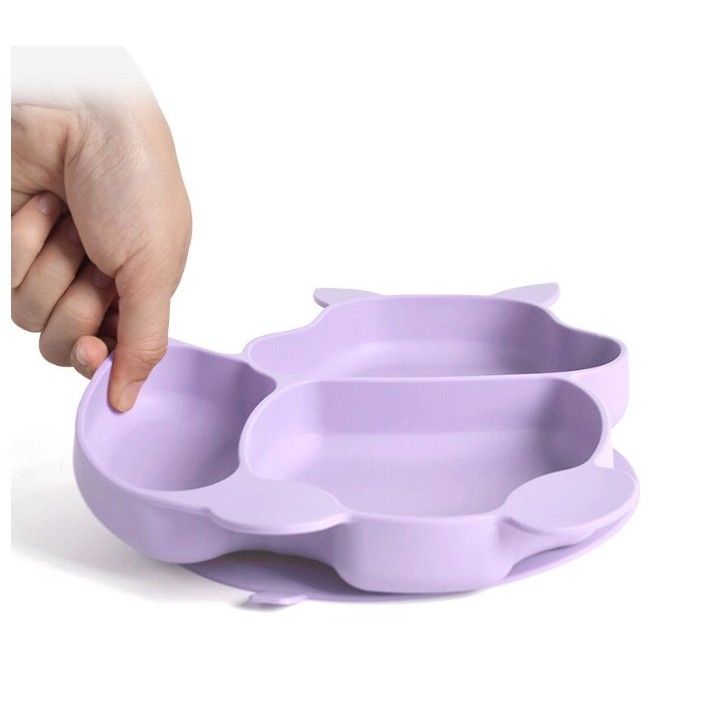 Set 10 piese diversificare bebeluși și copii din silicon – Bavetă, farfurie compartimentată, bol cu ventuză, tacâmuri, cană și capac pentru gustări