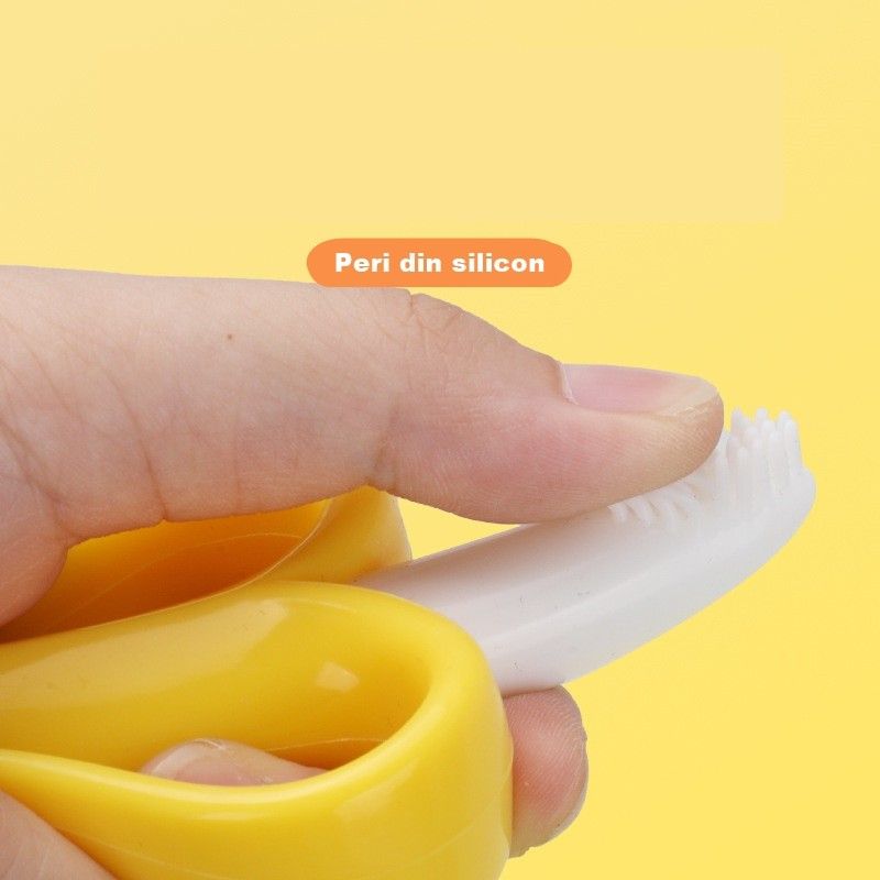 Jucărie de dentiție pentru bebeluși – Banană cu mânere, din silicon non-toxic, fără BPA