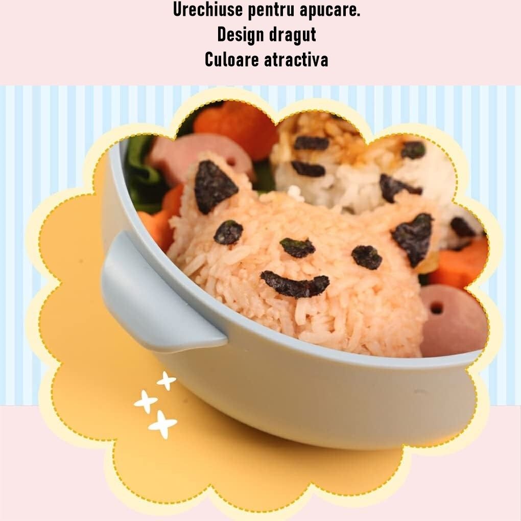 Caserolă pentru copii – Lunch Box 750 ml, cu două boluri, lingură și foarfecă, rezistentă la scurgeri
