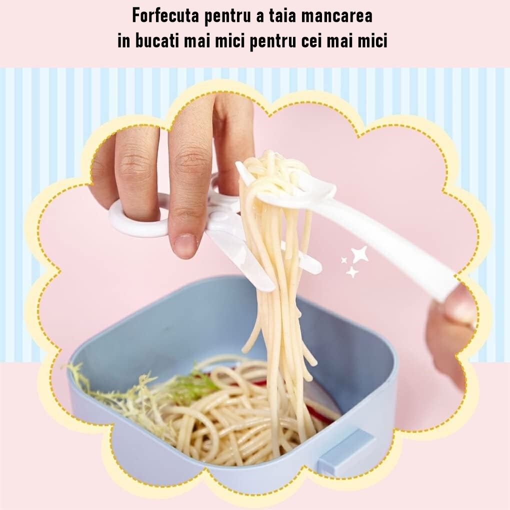 Caserolă pentru copii – Lunch Box 750 ml, cu două boluri, lingură și foarfecă, rezistentă la scurgeri