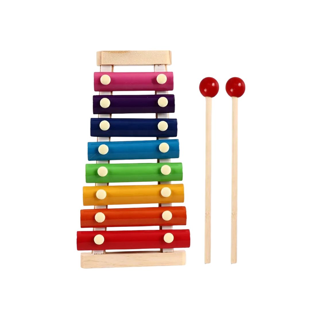 Xilofon din lemn cu 8 note muzicale și culori vii