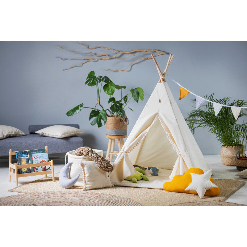 Cort teepee pentru copii Cream Cloud + două perne, 110 cm x 110 cm