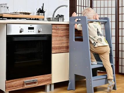 Turn de Invatare pentru Copii - Inaltator de tip Learning Tower cu Treapta de urcare antiderapanta si Balustrade de Protectie - Bebeboo - Totul pentru copii. Jucării, Hăinuțe, Perne, Mobilier, Textile