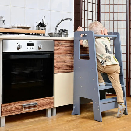 Turn de Invatare pentru Copii - Inaltator de tip Learning Tower cu Treapta de urcare antiderapanta si Balustrade de Protectie