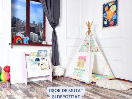 Raft de Carti pentru Copii, Organizator cu etajere din textil, pentru depozitare jucarii, carti si caiete. Mobilier din Lemn MDF, 71.5 x 62 x 30 cm - Bebeboo - Totul pentru copii. Jucării, Hăinuțe, Perne, Mobilier, Textile