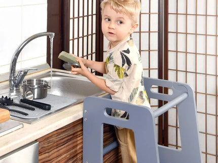 Turn de Invatare pentru Copii - Inaltator de tip Learning Tower cu Treapta de urcare antiderapanta si Balustrade de Protectie - Bebeboo - Totul pentru copii. Jucării, Hăinuțe, Perne, Mobilier, Textile