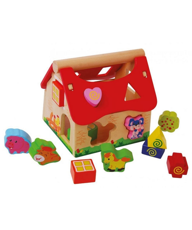 Casuta din lemn si cuburi 2044 Ecotoys