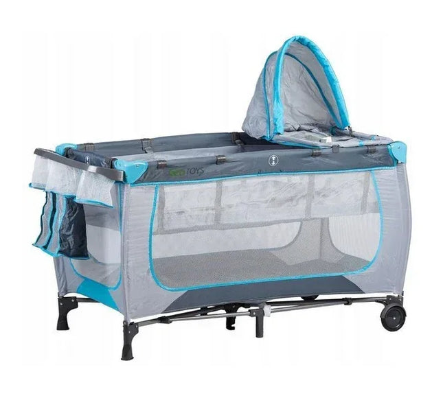 Patut pliabil accesorizat Ecotoys - Gri - Resigilat (husa transport rupta) - Bebeboo - Totul pentru copii. Jucării, Hăinuțe, Perne, Mobilier, Textile