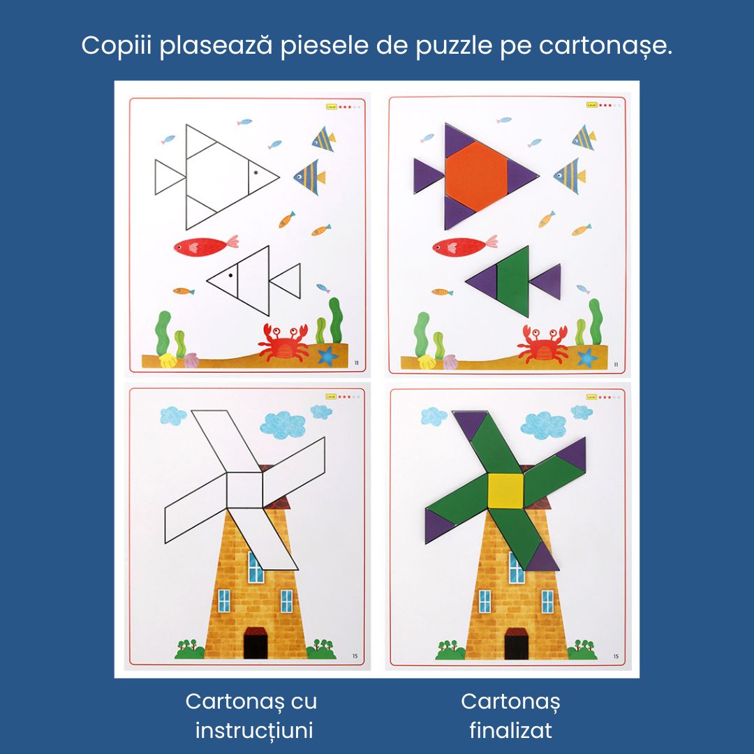 Atelierul de Forme geometrice din lemn și cartonașe, 3 ani+