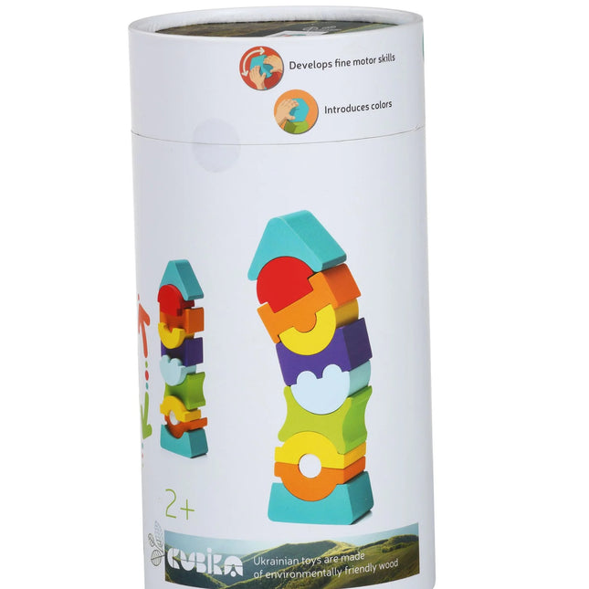 Jucarie din lemn, Cubika, Set constructii “Turn Flexibil “ ,11 piese
