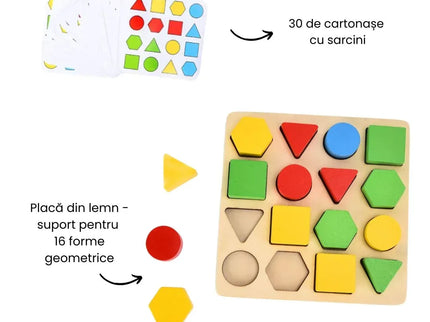 Joc de asociere a formelor geometrice din lemn, 3 ani+ - Bebeboo - Totul pentru copii. Jucării, Hăinuțe, Perne, Mobilier, Textile