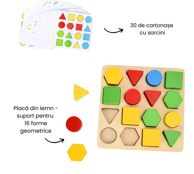 Joc de asociere a formelor geometrice din lemn, 3 ani+ - Bebeboo - Totul pentru copii. Jucării, Hăinuțe, Perne, Mobilier, Textile