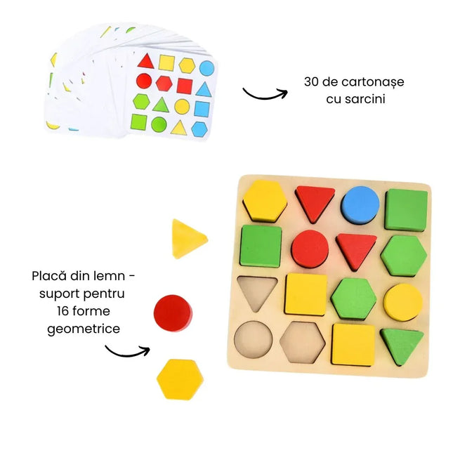 Joc de asociere a formelor geometrice din lemn, 3 ani+ - Bebeboo - Totul pentru copii. Jucării, Hăinuțe, Perne, Mobilier, Textile