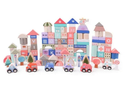Set cuburi de constructii creative Ecotoys HM015220, din lemn, 115 blocuri - Bebeboo - Totul pentru copii. Jucării, Hăinuțe, Perne, Mobilier, Textile