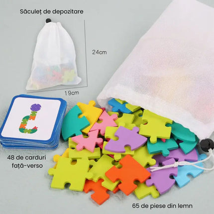 Puzzle logic cu 65 piese din lemn, 3 ani+