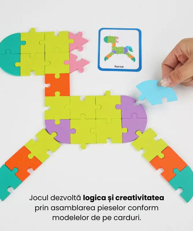 Puzzle logic cu 65 piese din lemn, 3 ani+