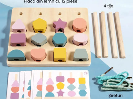 Joc de potrivire a formelor din lemn pe tije, 3 ani+ - Bebeboo - Totul pentru copii. Jucării, Hăinuțe, Perne, Mobilier, Textile