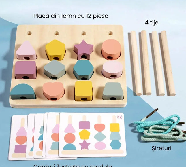 Joc de potrivire a formelor din lemn pe tije, 3 ani+ - Bebeboo - Totul pentru copii. Jucării, Hăinuțe, Perne, Mobilier, Textile