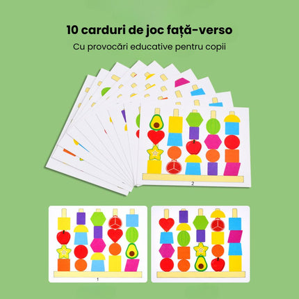 Turnul formelor și al fructelor, 10 carduri cu modele, 3 ani+