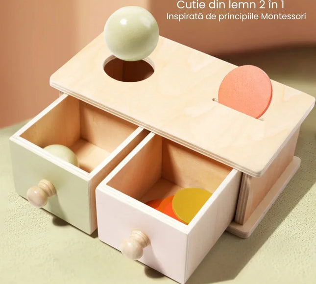 Cutie Montessori cu 2 sertare, 1 an+ - Bebeboo - Totul pentru copii. Jucării, Hăinuțe, Perne, Mobilier, Textile