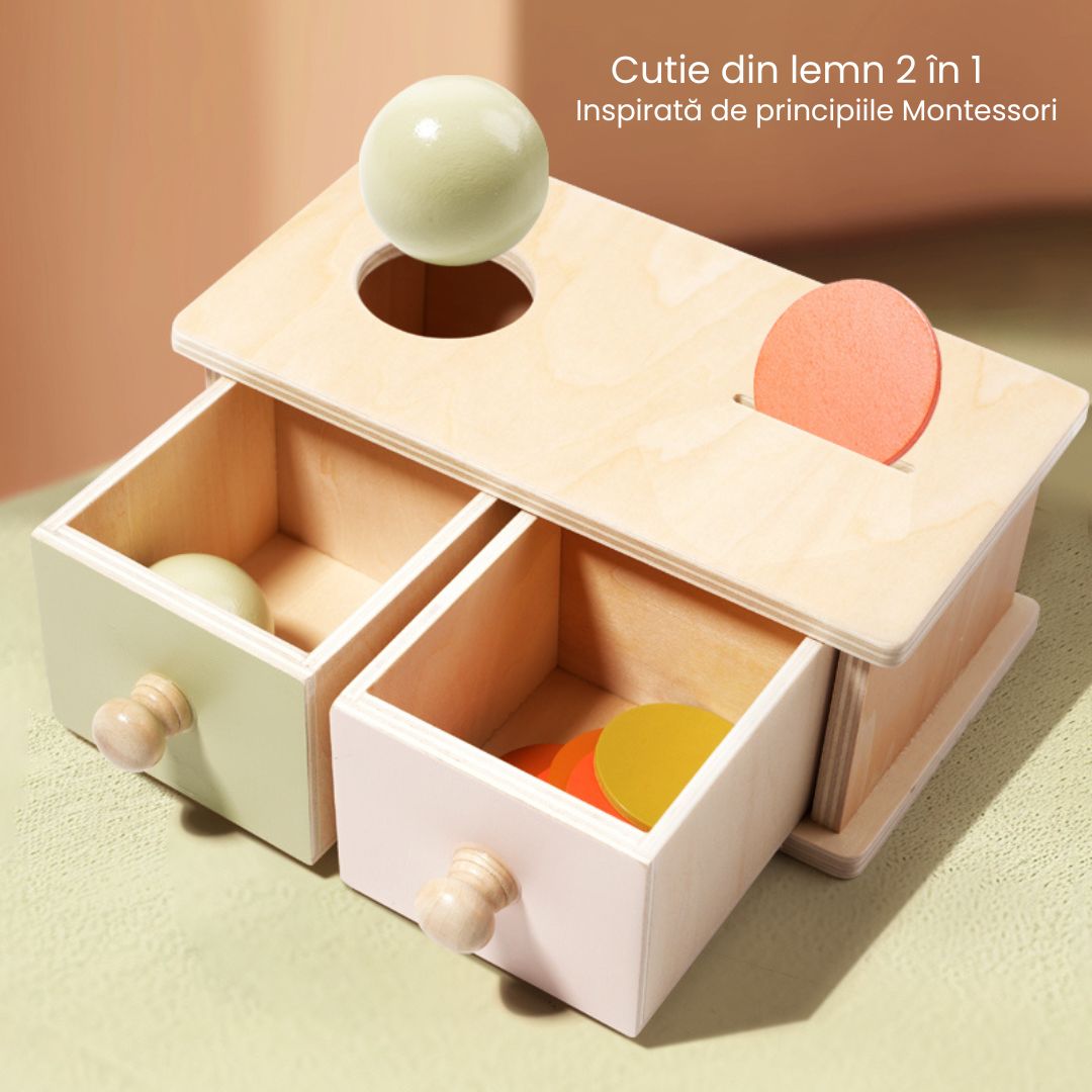 Cutie Montessori cu 2 sertare, 1 an+