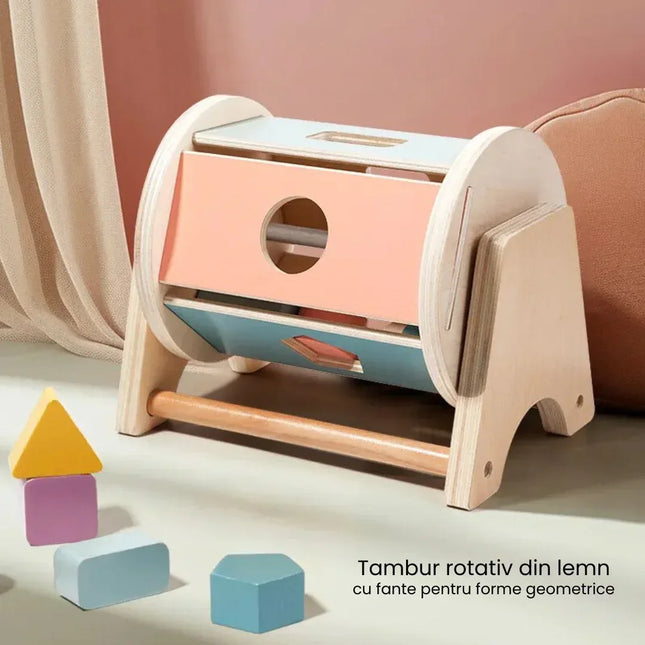Joc de tip Montessori, Tambur cu forme geometrice, 1 an+ - Bebeboo - Totul pentru copii. Jucării, Hăinuțe, Perne, Mobilier, Textile