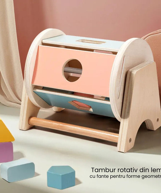 Joc de tip Montessori, Tambur cu forme geometrice, 1 an+