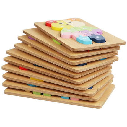 Puzzle 3D Montessori din lemn, 10 piese, 2 ani+