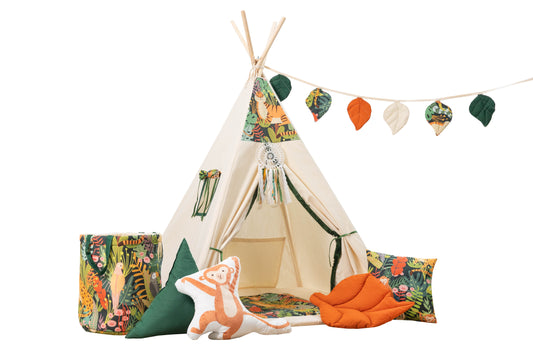 Cort teepee pentru copii, 110 cm x 110 cm - Jungla