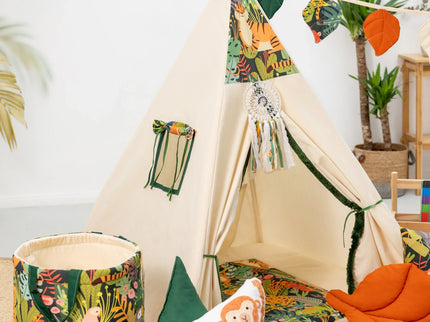 Cort teepee pentru copii, 110 cm x 110 cm - Jungla - Bebeboo - Totul pentru copii. Jucării, Hăinuțe, Perne, Mobilier, Textile