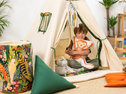 Cort teepee pentru copii, 110 cm x 110 cm - Jungla - Bebeboo - Totul pentru copii. Jucării, Hăinuțe, Perne, Mobilier, Textile