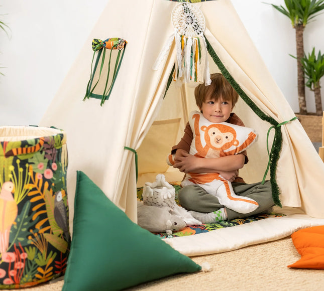 Cort teepee pentru copii, 110 cm x 110 cm - Jungla - Bebeboo - Totul pentru copii. Jucării, Hăinuțe, Perne, Mobilier, Textile