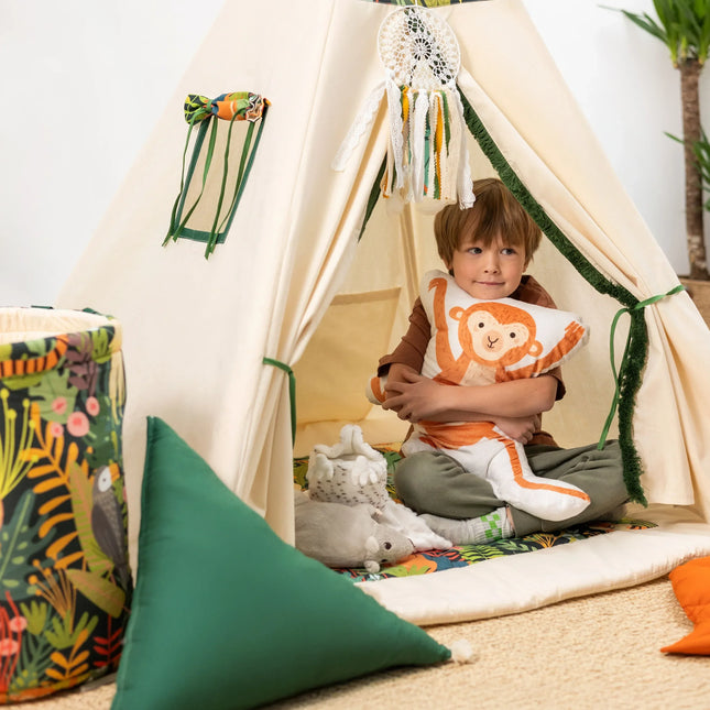 Cort teepee pentru copii, 110 cm x 110 cm - Jungla - Bebeboo - Totul pentru copii. Jucării, Hăinuțe, Perne, Mobilier, Textile