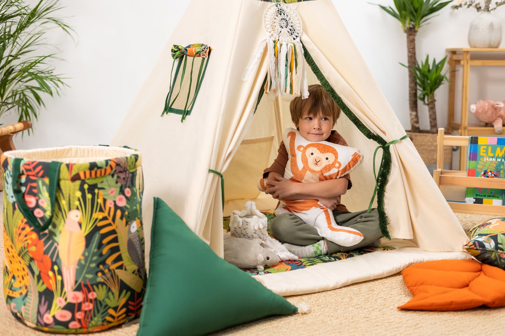 Cort teepee pentru copii, 110 cm x 110 cm - Jungla