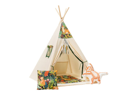 Cort teepee pentru copii, 110 cm x 110 cm - Jungla - Bebeboo - Totul pentru copii. Jucării, Hăinuțe, Perne, Mobilier, Textile