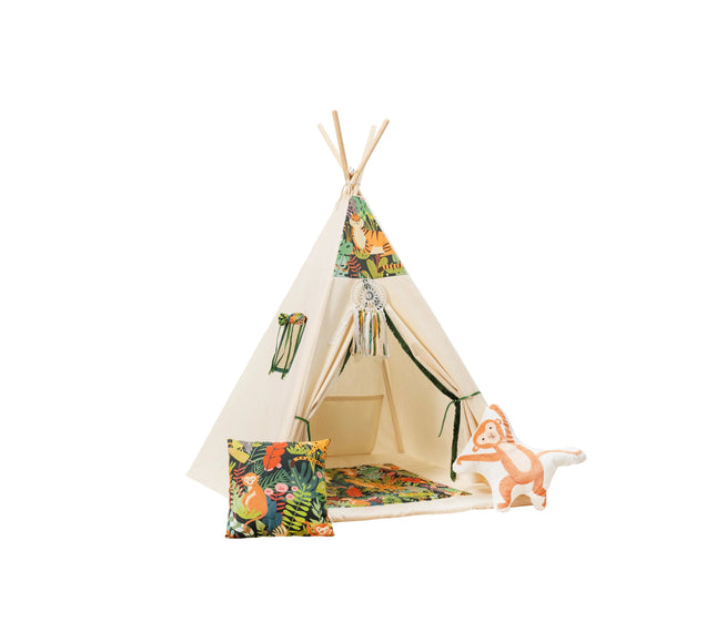 Cort teepee pentru copii, 110 cm x 110 cm - Jungla - Bebeboo - Totul pentru copii. Jucării, Hăinuțe, Perne, Mobilier, Textile