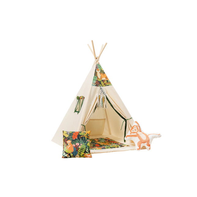 Cort teepee pentru copii, 110 cm x 110 cm - Jungla - Bebeboo - Totul pentru copii. Jucării, Hăinuțe, Perne, Mobilier, Textile