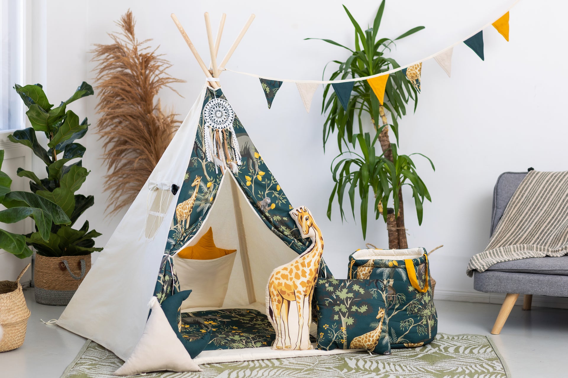 Cort teepee pentru copii, 110 cm x 110 cm - Safari