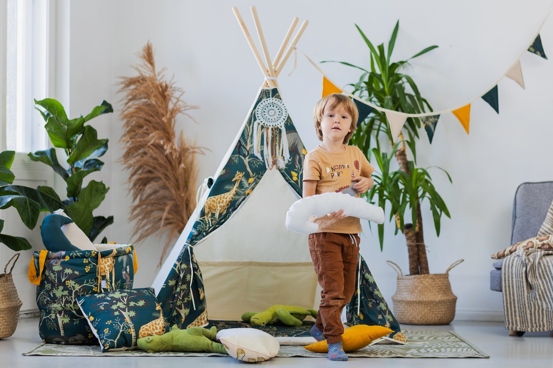 Cort teepee pentru copii, 110 cm x 110 cm - Safari