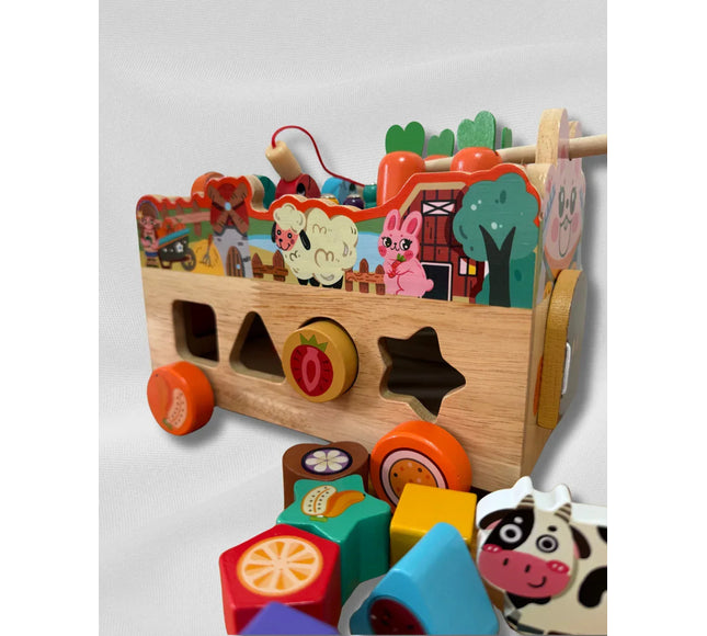 Mașinuță Interactivă din Lemn – Fermă Montessori cu 8 Activități Educaționale - Bebeboo - Totul pentru copii. Jucării, Hăinuțe, Perne, Mobilier, Textile