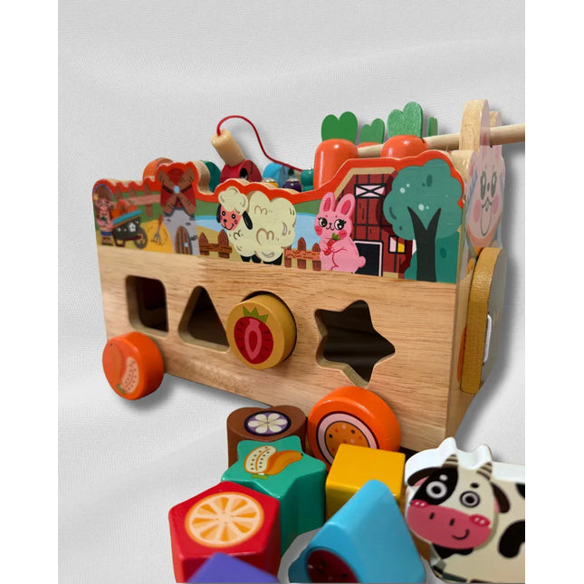 Mașinuță Interactivă din Lemn – Fermă Montessori cu 8 Activități Educaționale - Bebeboo - Totul pentru copii. Jucării, Hăinuțe, Perne, Mobilier, Textile