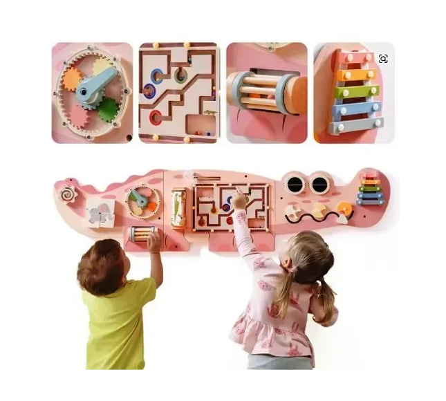 Busy Board din Lemn pentru Perete – Model Crocodil, Activități Montessori pentru Dezvoltare - Bebeboo - Totul pentru copii. Jucării, Hăinuțe, Perne, Mobilier, Textile