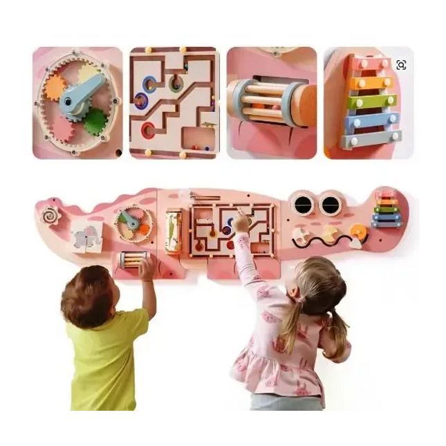 Busy Board din Lemn pentru Perete – Model Crocodil, Activități Montessori pentru Dezvoltare - Bebeboo - Totul pentru copii. Jucării, Hăinuțe, Perne, Mobilier, Textile