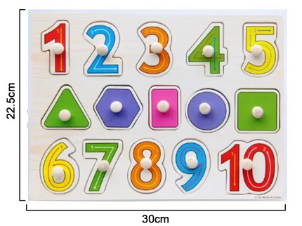 Puzzle Educațional din Lemn – Cifre și Forme Geometrice cu Mânere - Bebeboo - Totul pentru copii. Jucării, Hăinuțe, Perne, Mobilier, Textile