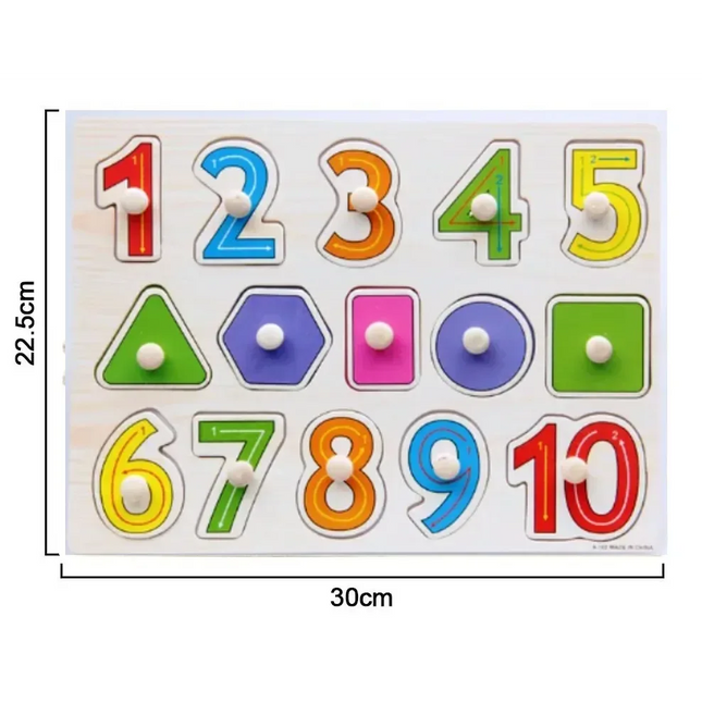 Puzzle Educațional din Lemn – Cifre și Forme Geometrice cu Mânere - Bebeboo - Totul pentru copii. Jucării, Hăinuțe, Perne, Mobilier, Textile